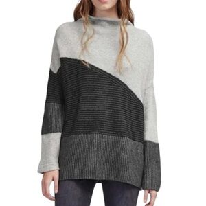 French Connection mock neck Color Block Wool Blend Sweater Grey Sz L